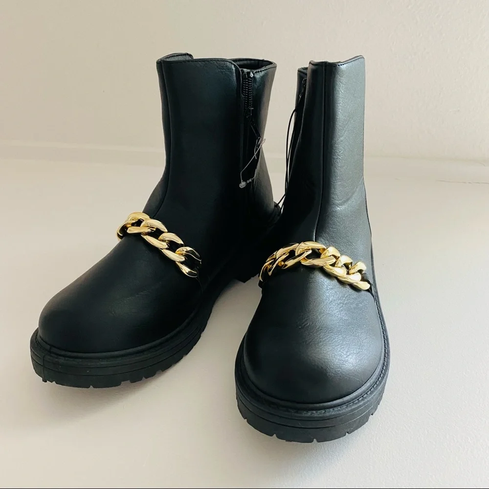 CL by Chinese laundry black chunky gold chain detail boots